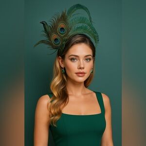 Peacock Feather Fascinator – Statement Derby, Wedding & Tea Party NyE Headpiece